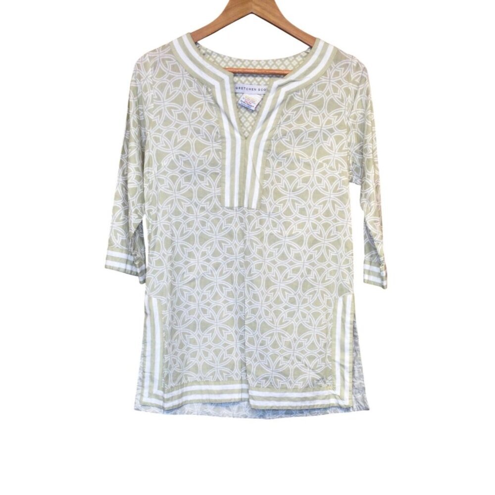 Gretchen Scott Cotton Tunic Top M Geometric AOP